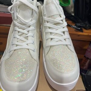 White Glitter Accent Sneakers